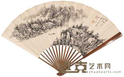 吴镜汀 1960年作 溪山放舟 成扇 18.5×47cm